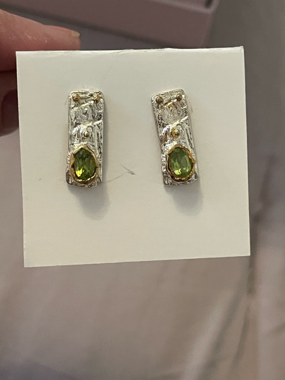 Sterling Silver Drop Earrings with Peridot Accent - Green genuine peridot